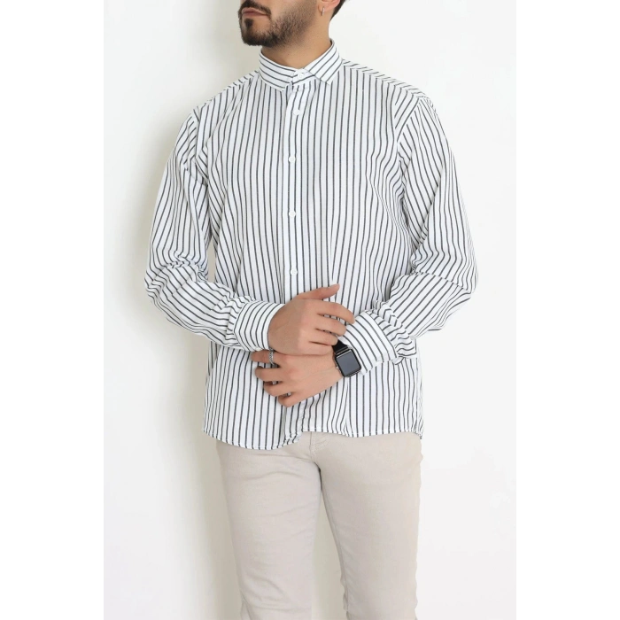 Poplin Çizgili Erkek Gömlek Beyazsiyah - 71094.1947.