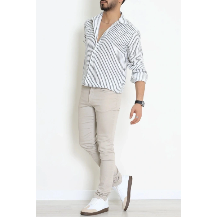 Poplin Çizgili Erkek Gömlek Beyazsiyah - 71094.1947.