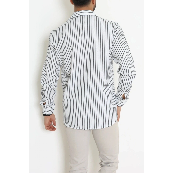 Poplin Çizgili Erkek Gömlek Beyazsiyah - 71094.1947.