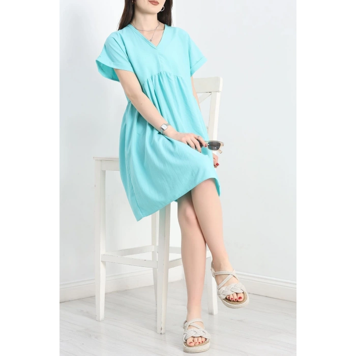 Poplin Kumaş Elbise Turkuaz - 40978.701.