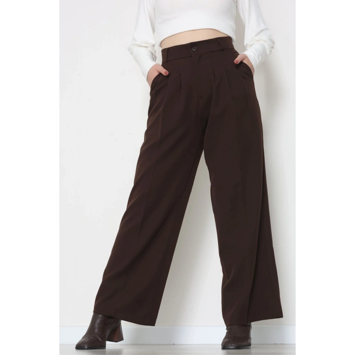 Premium Pileli Palazzo Pantolon Acıkahve - 51609.683.