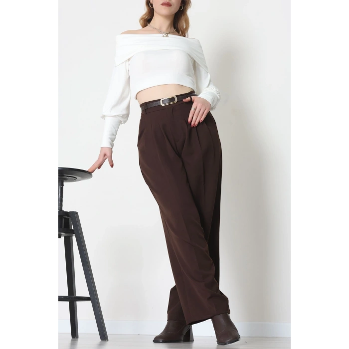 Premium Pileli Palazzo Pantolon Acıkahve - 51609.683.