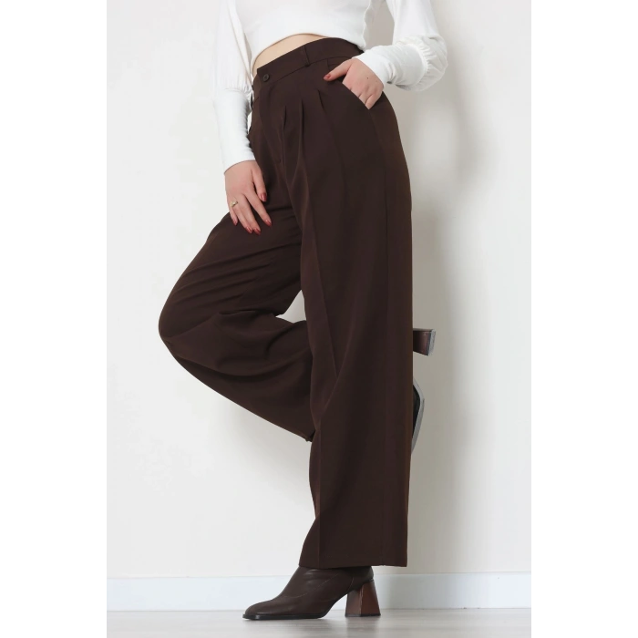 Premium Pileli Palazzo Pantolon Acıkahve - 51609.683.