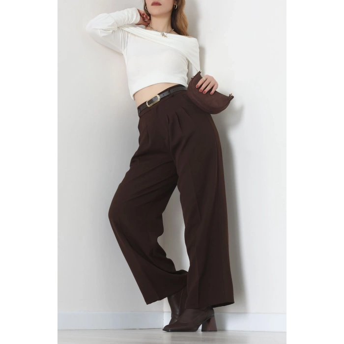 Premium Pileli Palazzo Pantolon Acıkahve - 51609.683.