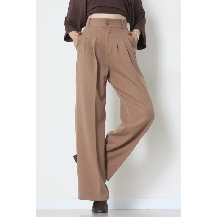 Premium Pileli Palazzo Pantolon Latte - 51609.683.