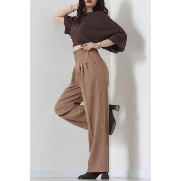 Premium Pileli Palazzo Pantolon Latte - 51609.683.