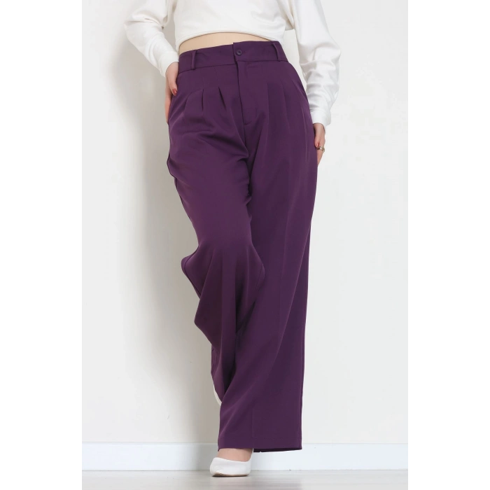 Premium Pileli Palazzo Pantolon Mor - 51609.683.