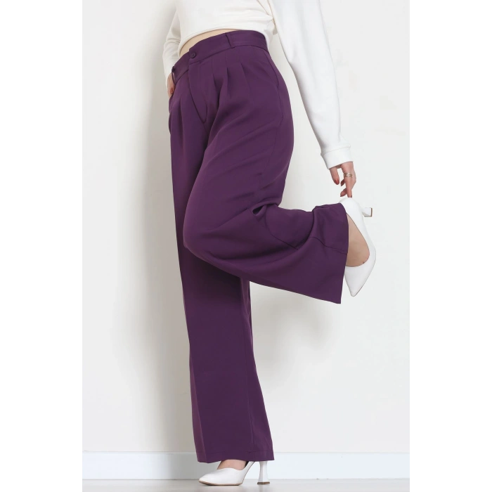 Premium Pileli Palazzo Pantolon Mor - 51609.683.