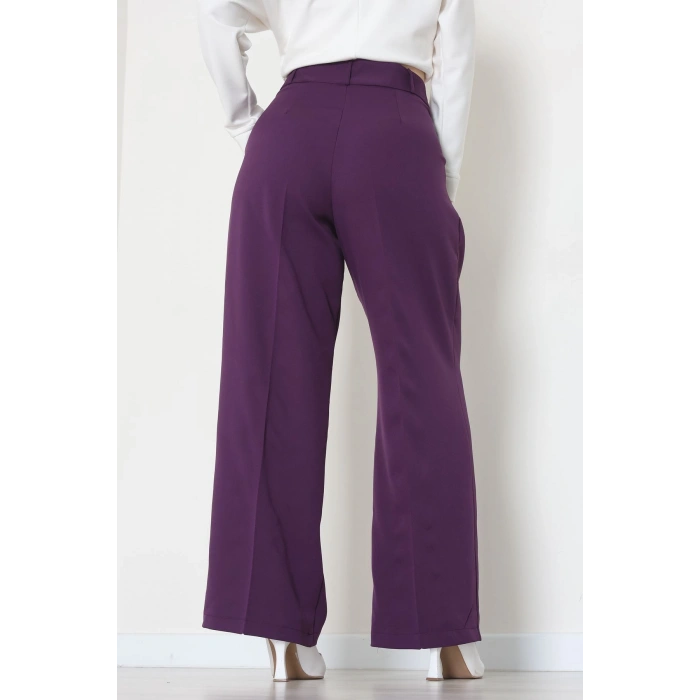 Premium Pileli Palazzo Pantolon Mor - 51609.683.