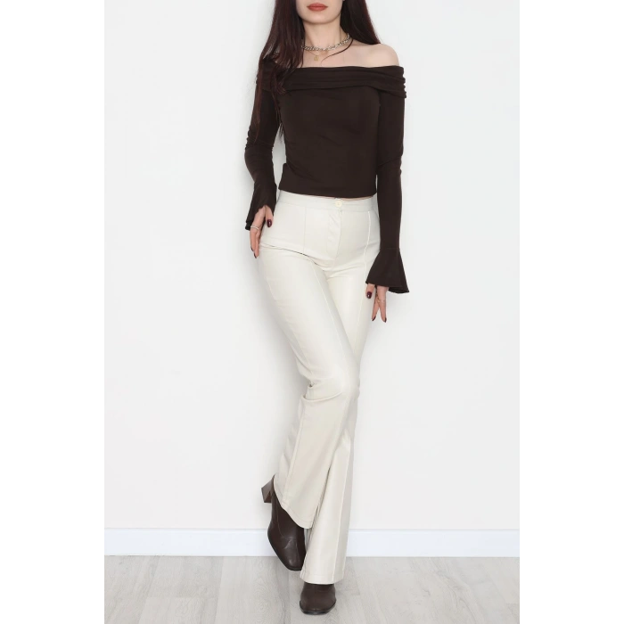 Pu Deri Çımalı Pantolon Krem - 51099.1779.