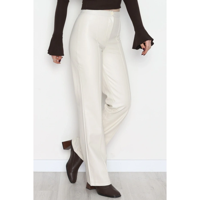 Pu Deri Çımalı Pantolon Krem - 51099.1779.