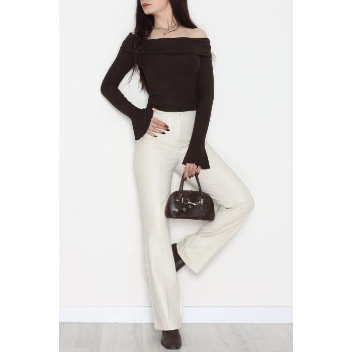 Pu Deri Çımalı Pantolon Krem - 51099.1779.