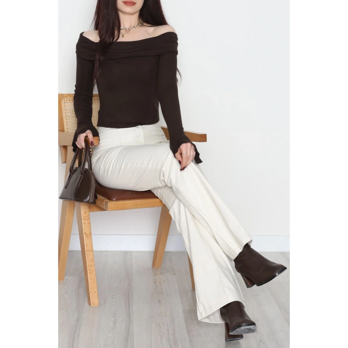 Pu Deri Çımalı Pantolon Krem - 51099.1779.