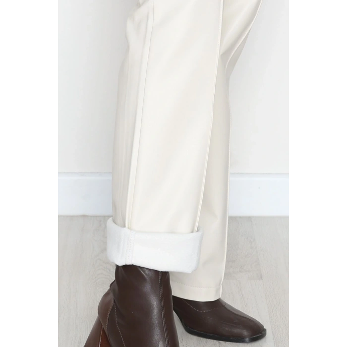 Pu Deri Çımalı Pantolon Krem - 51099.1779.
