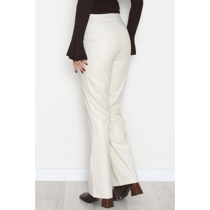 Pu Deri Çımalı Pantolon Krem - 51099.1779.
