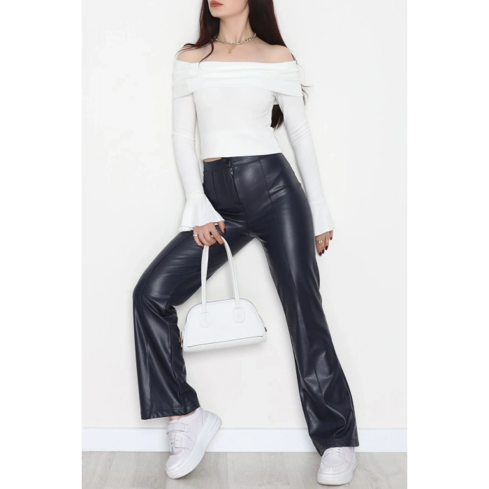 Pu Deri Çımalı Pantolon Lacivert - 51099.1779.