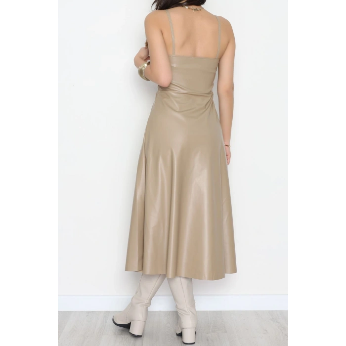 Pu Deri Midi Boy Elbise Bej - 51075.1779.