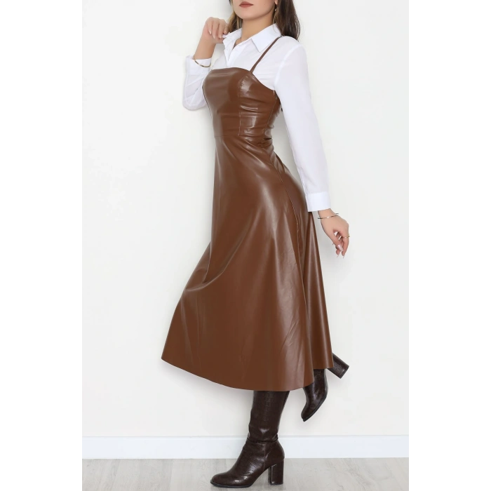 Pu Deri Midi Boy Elbise Kahve - 51075.1779.