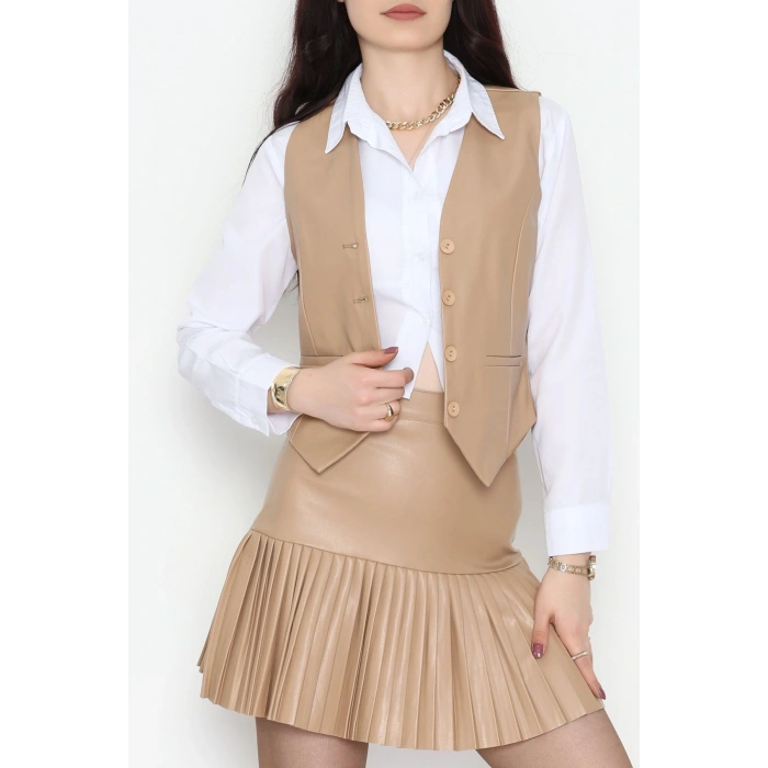 Pu Deri Piliseli Etek Sütlükahve - 51097.1779.