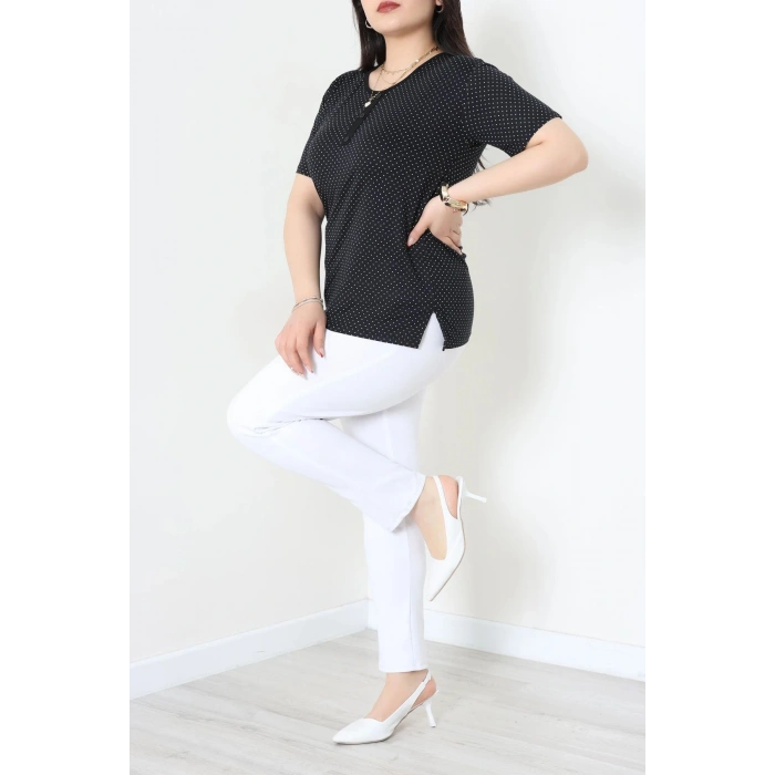 Puantiyeli Viskon Büyük Beden Bluz Siyah - 71466.2080.