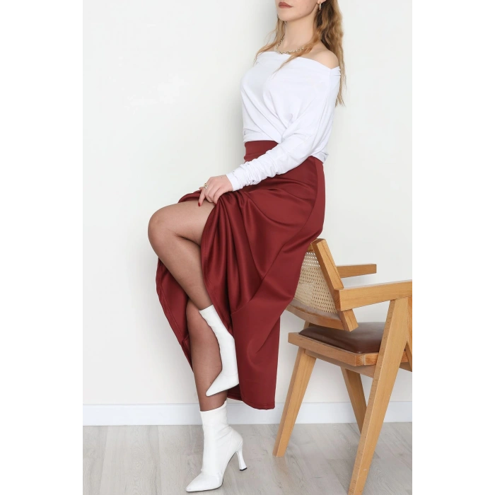 Puf Scuba Kumaş Uzun Etek Bordo - 51104.1355.