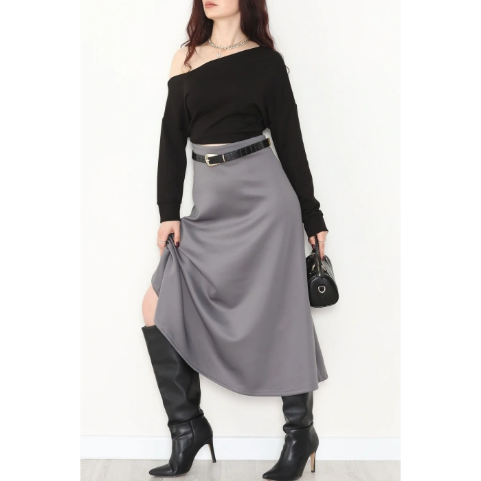 Puf Scuba Kumaş Uzun Etek Gri - 51104.1355.