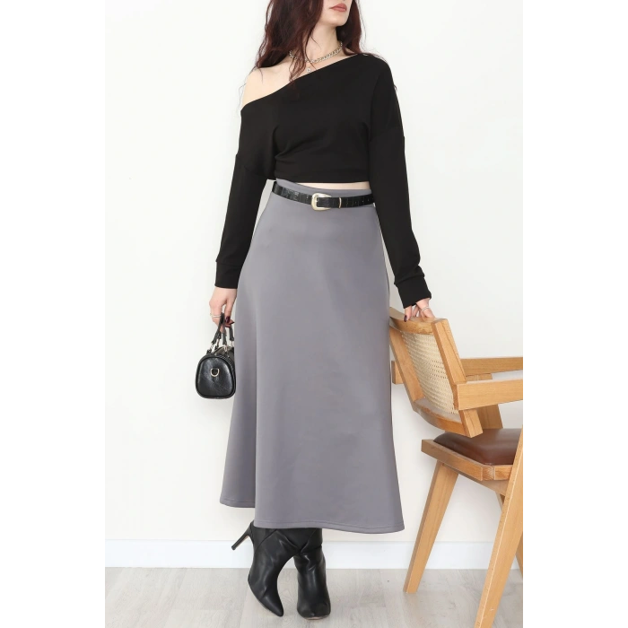 Puf Scuba Kumaş Uzun Etek Gri - 51104.1355.