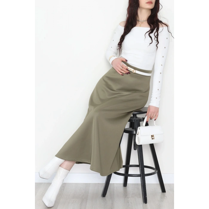 Puf Scuba Kumaş Uzun Etek Haki - 51104.1355.