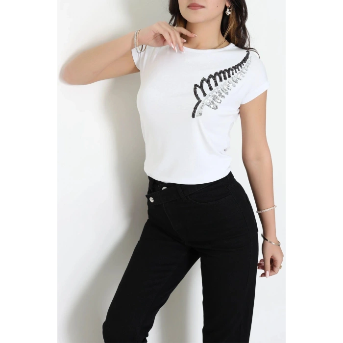 Pul Detaylı Bluz Beyaz - 43996.599.