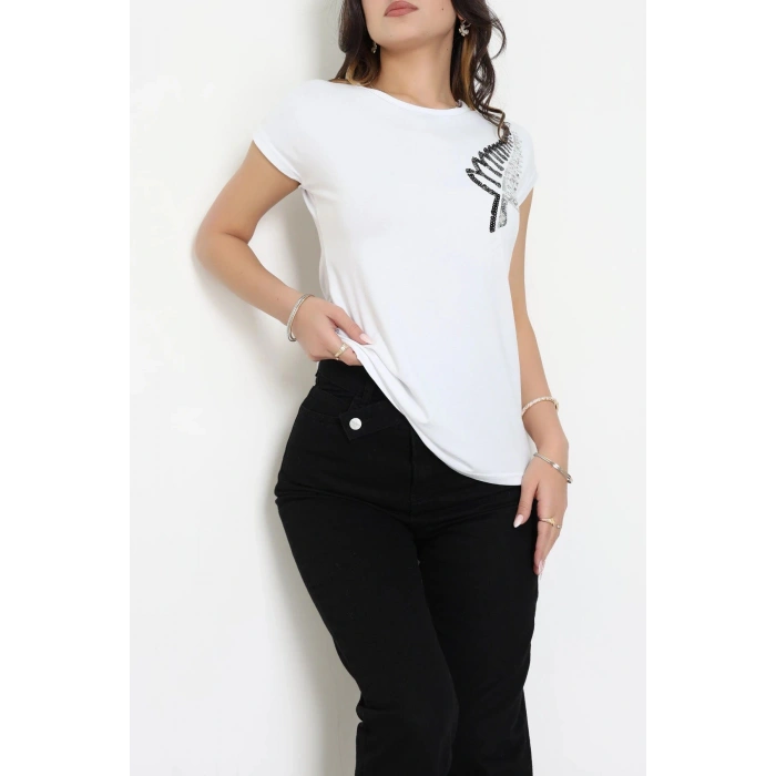 Pul Detaylı Bluz Beyaz - 43996.599.