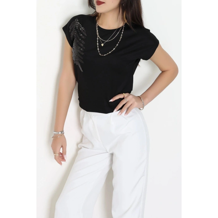 Pul Detaylı Bluz Siyah - 44007.599.