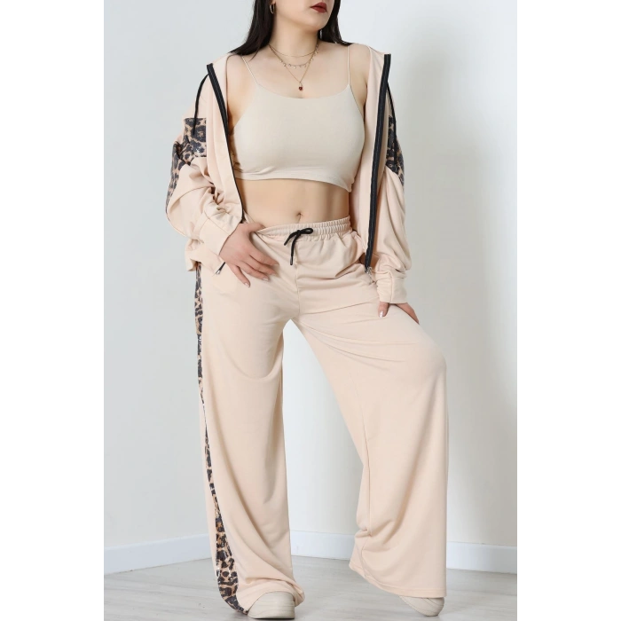 Pul Garnili 2 İplik Büyük Beden Eşofman Takımı Bej - 50807.1857.