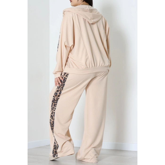 Pul Garnili 2 İplik Büyük Beden Eşofman Takımı Bej - 50807.1857.