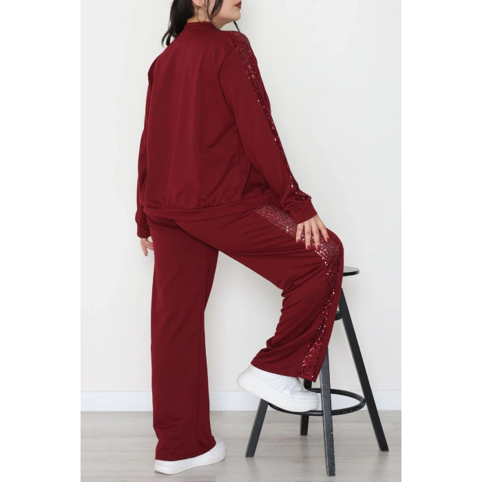 Pul Garnili 2 İplik Büyük Beden Eşofman Takımı Bordo - 52108.1567.