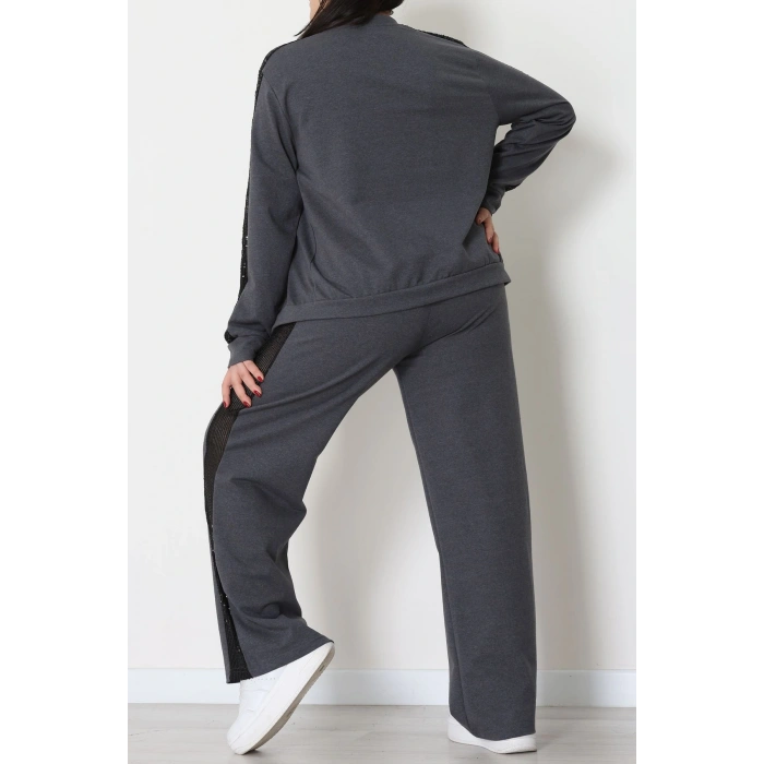 Pul Garnili 2 İplik Büyük Beden Eşofman Takımı Füme - 52108.1567.