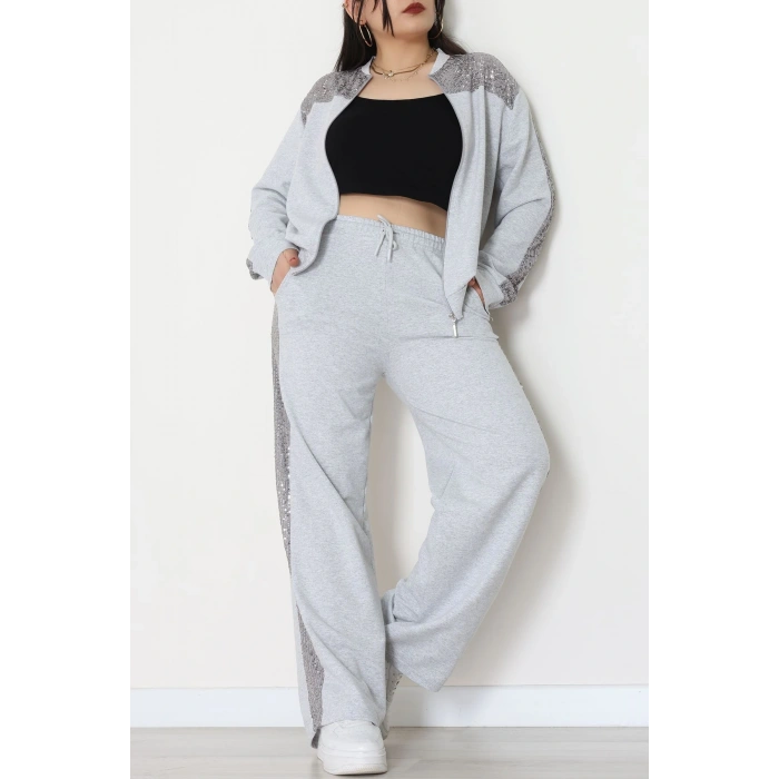 Pul Garnili 2 İplik Büyük Beden Eşofman Takımı Gri - 52108.1567.