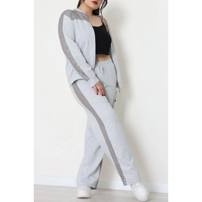 Pul Garnili 2 İplik Büyük Beden Eşofman Takımı Gri - 52108.1567.