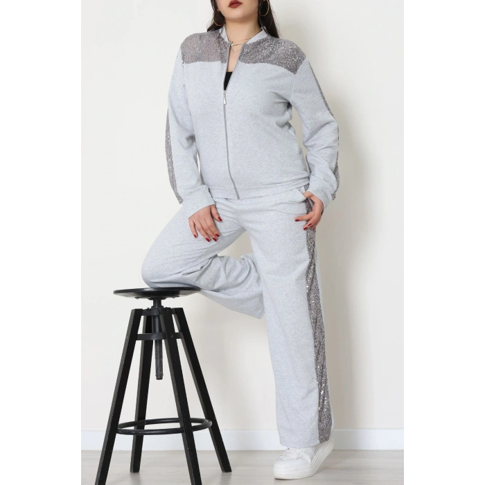 Pul Garnili 2 İplik Büyük Beden Eşofman Takımı Gri - 52108.1567.