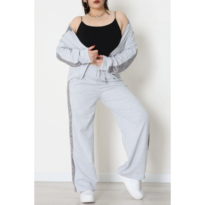 Pul Garnili 2 İplik Büyük Beden Eşofman Takımı Gri - 52108.1567.
