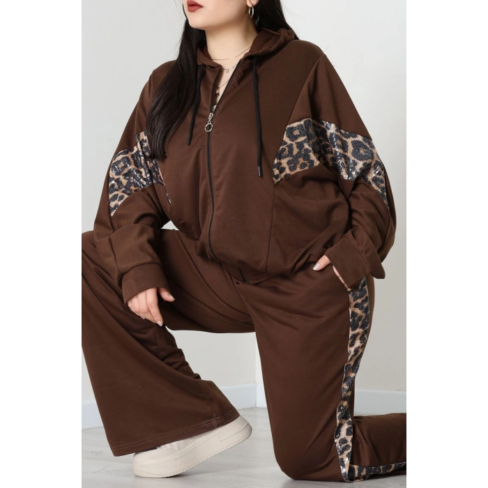 Pul Garnili 2 İplik Büyük Beden Eşofman Takımı Kahve - 50807.1857.