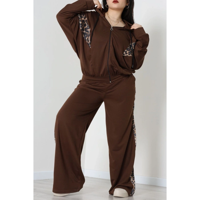 Pul Garnili 2 İplik Büyük Beden Eşofman Takımı Kahve - 50807.1857.