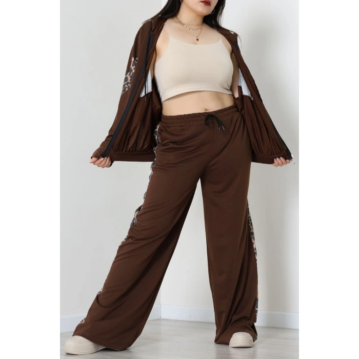 Pul Garnili 2 İplik Büyük Beden Eşofman Takımı Kahve - 50807.1857.