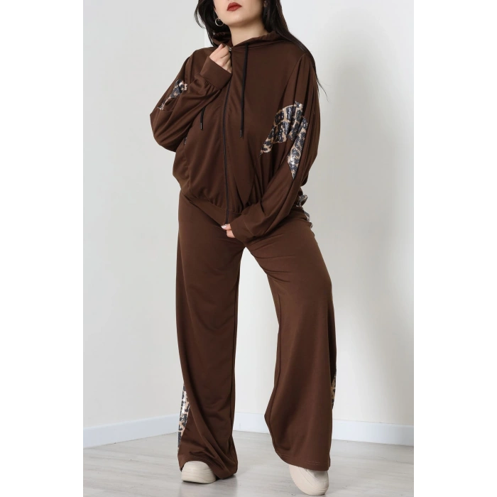 Pul Garnili 2 İplik Büyük Beden Eşofman Takımı Kahve - 50807.1857.