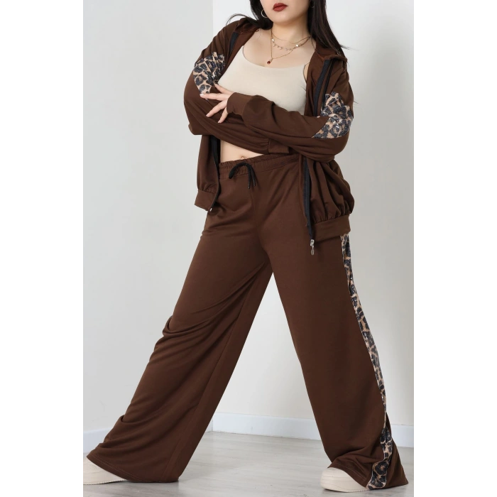 Pul Garnili 2 İplik Büyük Beden Eşofman Takımı Kahve - 50807.1857.