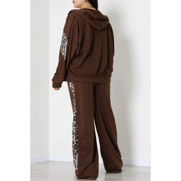 Pul Garnili 2 İplik Büyük Beden Eşofman Takımı Kahve - 50807.1857.