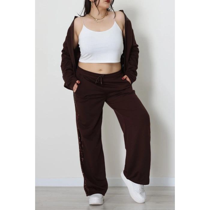 Pul Garnili 2 İplik Büyük Beden Eşofman Takımı Kahve - 52108.1567.