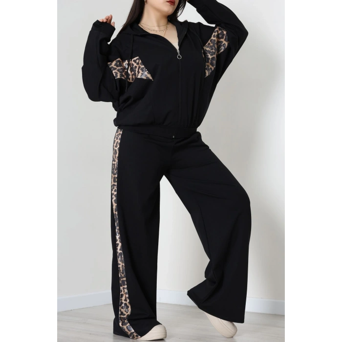 Pul Garnili 2 İplik Büyük Beden Eşofman Takımı Siyah - 50807.1857.