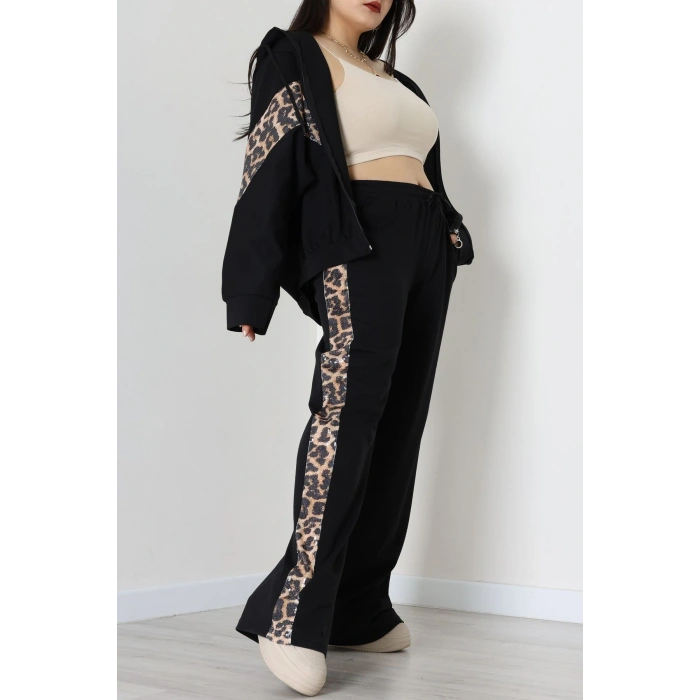 Pul Garnili 2 İplik Büyük Beden Eşofman Takımı Siyah - 50807.1857.