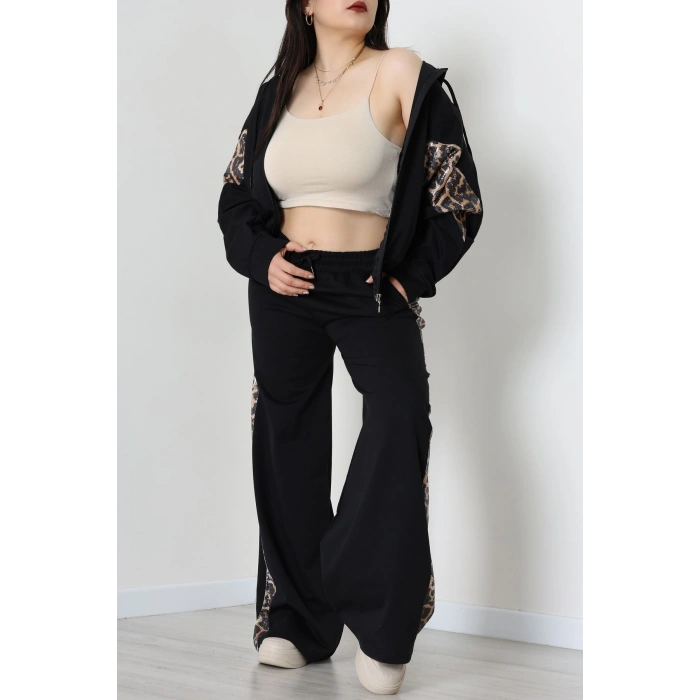 Pul Garnili 2 İplik Büyük Beden Eşofman Takımı Siyah - 50807.1857.