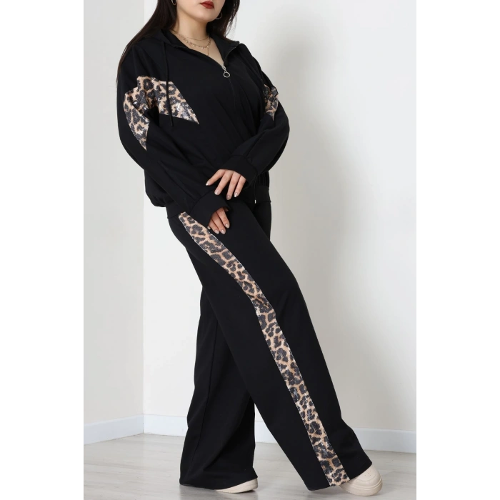 Pul Garnili 2 İplik Büyük Beden Eşofman Takımı Siyah - 50807.1857.